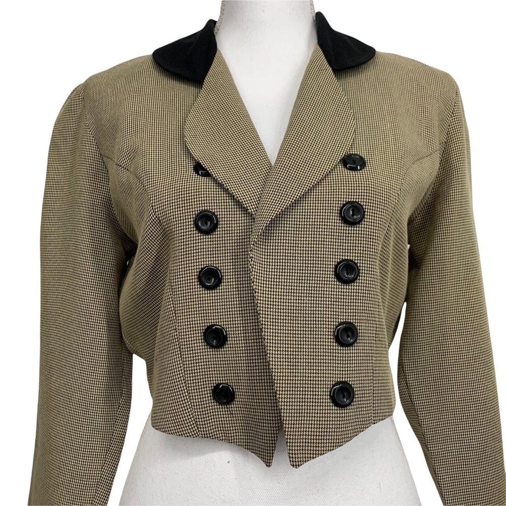 BREAKIN' LOOSE / Tan & Black Houndstooth Vintage Crop Blazer / Size 3/4